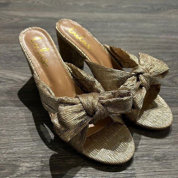 NEW Lulus Size 10 Dorothea Rose Gold Knotted High Heel Sandals Retro Chunky - Picture 6 of 8